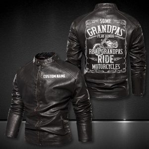 Personalized Leather Jacket Some Grandpas Play Bingo Real Grandpas Ride Motorcycle