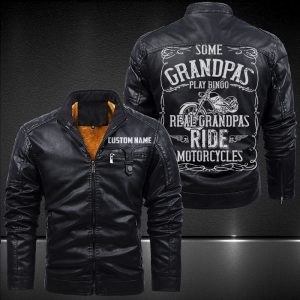 Zip Pocket Motorcycle Leather Jacket Some Grandpas Play Bingo Real Grandpas Ride Motorcycle