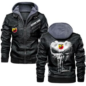 Custom Name Punisher Skull Abarth Leather Jacket, Warm Jacket, Winter Outer Wear