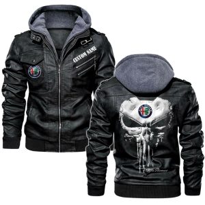 Custom Name Punisher Skull Alfa Romeo Leather Jacket, Warm Jacket, Winter Outer Wear