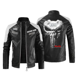 Custom Name Punisher Skull Audi-logo Leather Jacket, Warm Jacket, Winter Outer Wear