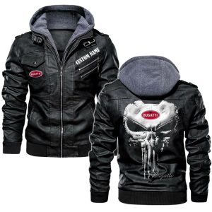 Custom Name Punisher Skull Bugatti Leather Jacket, Warm Jacket, Winter Outer Wear