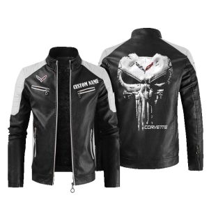 Custom Name Punisher Skull Chevrolet Corvette Leather Jacket, Warm Jacket, Winter Outer Wear