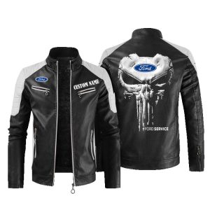 Custom Name Punisher Skull Ford Leather Jacket, Warm Jacket, Winter Outer Wear