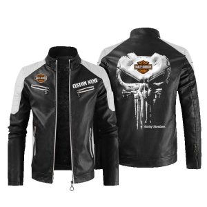 Custom Name Punisher Skull Harley Davidson Leather Jacket, Warm Jacket, Winter Outer Wear