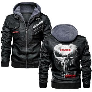 Custom Name Punisher Skull Hitachi Leather Jacket, Warm Jacket, Winter Outer Wear
