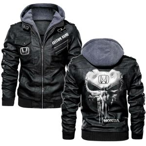 Custom Name Punisher Skull Honda Leather Jacket, Warm Jacket, Winter Outer Wear