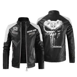 Custom Name Punisher Skull Honda Leather Jacket, Warm Jacket, Winter Outer Wear