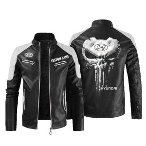 Custom Name Punisher Skull Hyundai Leather Jacket, Warm Jacket, Winter Outer Wear