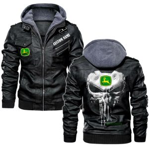 Custom Name Punisher Skull John Deere Leather Jacket, Warm Jacket, Winter Outer Wear