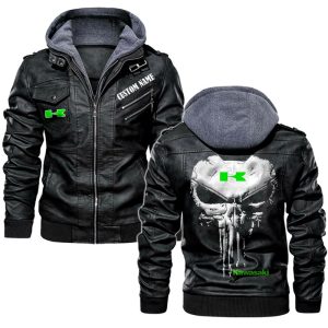 Custom Name Punisher Skull Kawasaki Leather Jacket, Warm Jacket, Winter Outer Wear