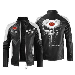 Custom Name Punisher Skull Moto Guzzi Leather Jacket, Warm Jacket, Winter Outer Wear