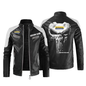 Custom Name Punisher Skull New Holland Agriculture Leather Jacket, Warm Jacket, Winter Outer Wear