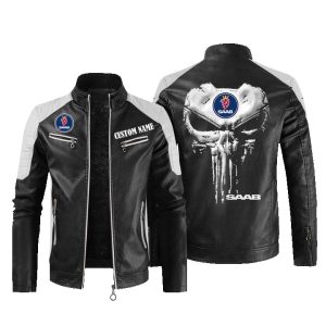 Custom Name Punisher Skull SAAB Leather Jacket, Warm Jacket, Winter Outer Wear