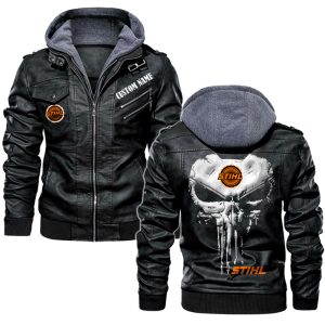 Custom Name Punisher Skull Stihl Leather Jacket, Warm Jacket, Winter Outer Wear