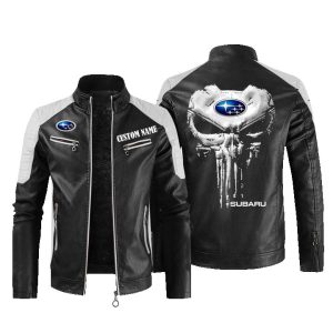 Custom Name Punisher Skull Subaru Leather Jacket, Warm Jacket, Winter Outer Wear