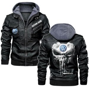 Custom Name Punisher Skull Volkswagen Group Leather Jacket, Warm Jacket, Winter Outer Wear