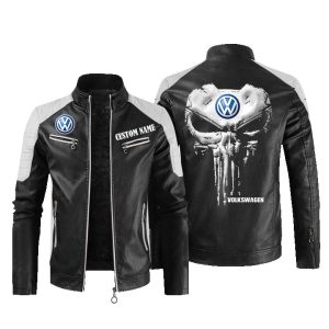 Custom Name Punisher Skull Volkswagen Group Leather Jacket, Warm Jacket, Winter Outer Wear