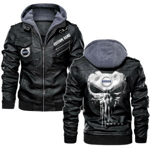 Custom Name Punisher Skull Volvo Cars Leather Jacket, Warm Jacket, Winter Outer Wear