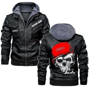 Custom Name Skull Design Audi Leather Jacket, Warm Jacket, Winter Outer Wear