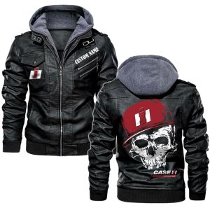 Custom Name Skull Design Case IH Leather Jacket, Warm Jacket, Winter Outer Wear