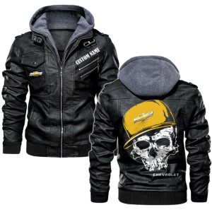 Custom Name Skull Design Chevrolet Leather Jacket, Warm Jacket, Winter Outer Wear