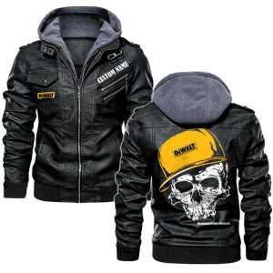 Custom Name Skull Design DeWalt Leather Jacket, Warm Jacket, Winter Outer Wear