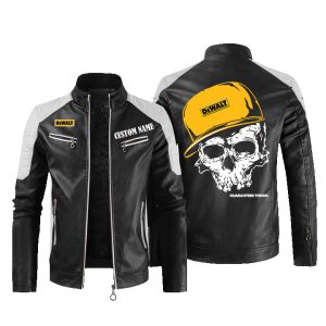 Custom Name Skull Design DeWalt Leather Jacket, Warm Jacket, Winter Outer Wear