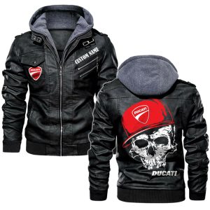 Custom Name Skull Design Ducati Leather Jacket, Warm Jacket, Winter Outer Wear