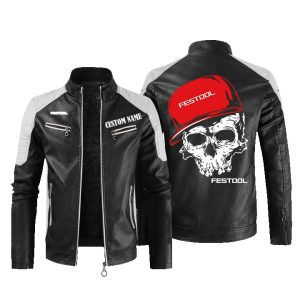 Custom Name Skull Design Festool Leather Jacket, Warm Jacket, Winter Outer Wear