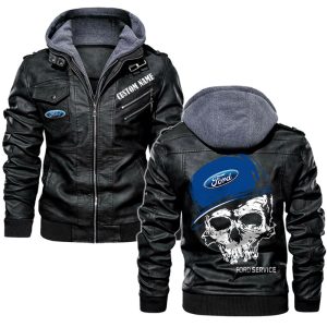 Custom Name Skull Design Ford Leather Jacket, Warm Jacket, Winter Outer Wear