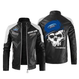 Custom Name Skull Design Ford Leather Jacket, Warm Jacket, Winter Outer Wear
