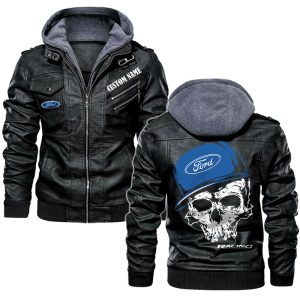Custom Name Skull Design Ford Racing Leather Jacket, Warm Jacket, Winter Outer Wear