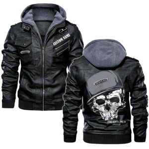 Custom Name Skull Design Freightliner Group Leather Jacket, Warm Jacket, Winter Outer Wear
