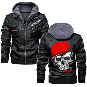 Custom Name Skull Design Hitachi Leather Jacket, Warm Jacket, Winter Outer Wear