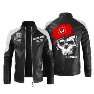 Custom Name Skull Design Honda Leather Jacket, Warm Jacket, Winter Outer Wear