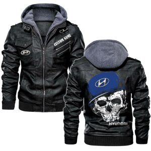 Custom Name Skull Design Hyundai Leather Jacket, Warm Jacket, Winter Outer Wear