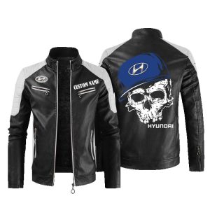 Custom Name Skull Design Hyundai Leather Jacket, Warm Jacket, Winter Outer Wear