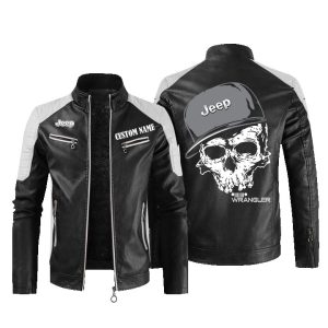 Custom Name Skull Design Jeep wrangler Leather Jacket, Warm Jacket, Winter Outer Wear