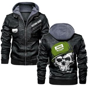 Custom Name Skull Design Jeep Leather Jacket, Warm Jacket, Winter Outer Wear