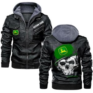 Custom Name Skull Design John Deere Leather Jacket, Warm Jacket, Winter Outer Wear