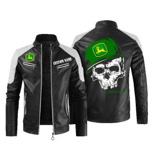 Custom Name Skull Design John Deere Leather Jacket, Warm Jacket, Winter Outer Wear