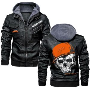 Custom Name Skull Design KTM Leather Jacket, Warm Jacket, Winter Outer Wear