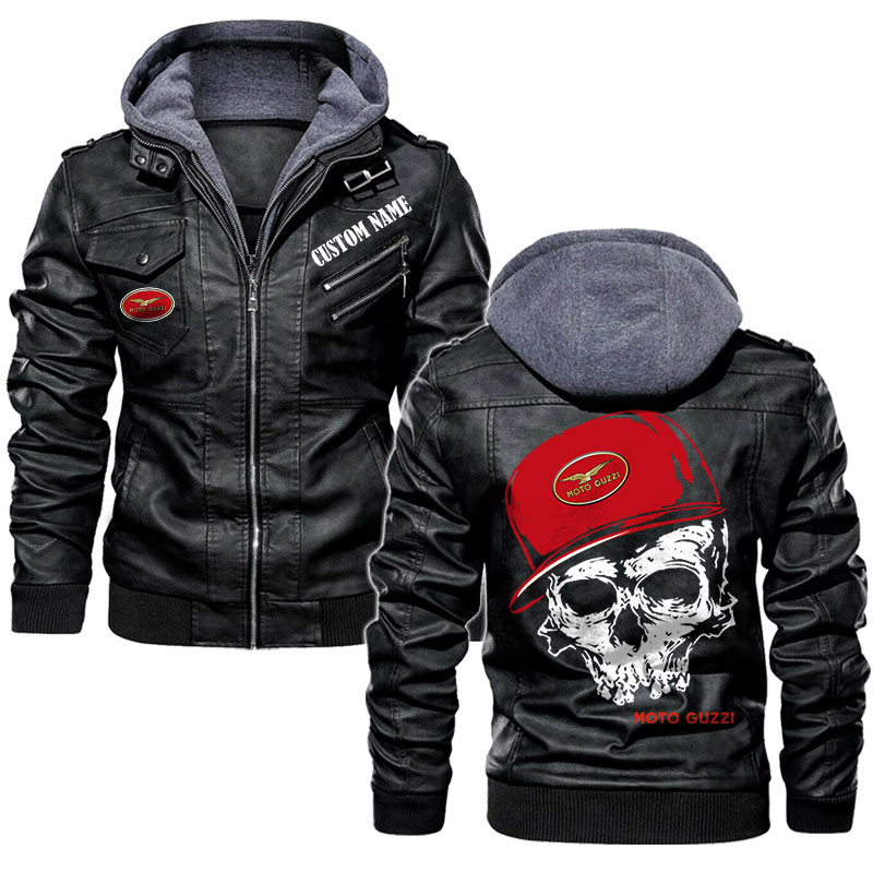 Custom Name Skull Design Moto Guzzi Leather Jacket, Warm Jacket, Winter ...