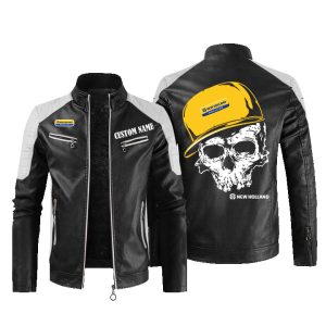 Custom Name Skull Design New Holland Agriculture Leather Jacket, Warm Jacket, Winter Outer Wear