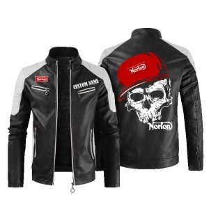 Custom Name Skull Design Norton Motorcycle Company Leather Jacket, Warm Jacket, Winter Outer Wear