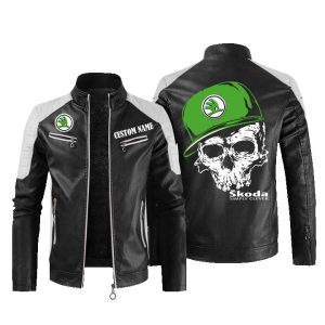 Custom Name Skull Design Skoda Leather Jacket, Warm Jacket, Winter Outer Wear
