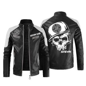 Custom Name Skull Design Steyr Tractor Leather Jacket, Warm Jacket, Winter Outer Wear