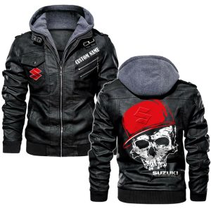 Custom Name Skull Design Suzuki Leather Jacket, Warm Jacket, Winter Outer Wear
