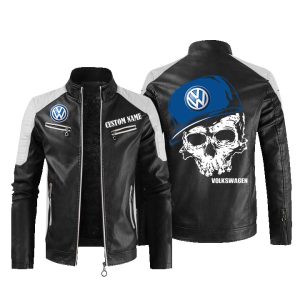 Custom Name Skull Design Volkswagen Group Leather Jacket, Warm Jacket, Winter Outer Wear
